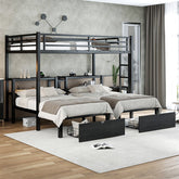 Bellemave® Full XL Over Twin & Twin Triple Bunk Bed with Drawers, Shelving & USB - Bellemave